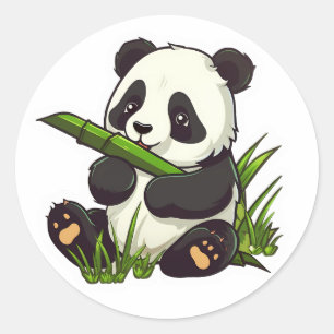 Ein niedlicher Panda isst Bambusaufkleber Runder Aufkleber