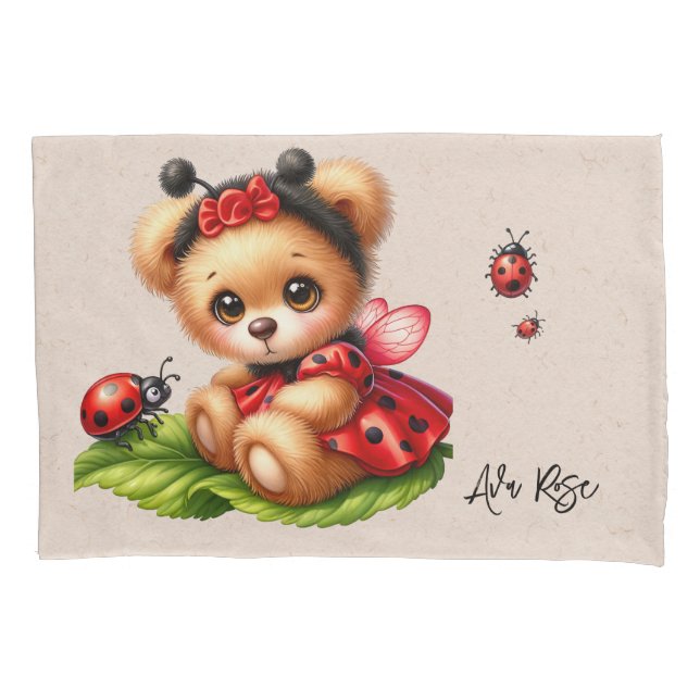 Ein Niedlicher Teddybär, der wie ein Ladybug-Gewür Kissenbezug (Vorderseite)
