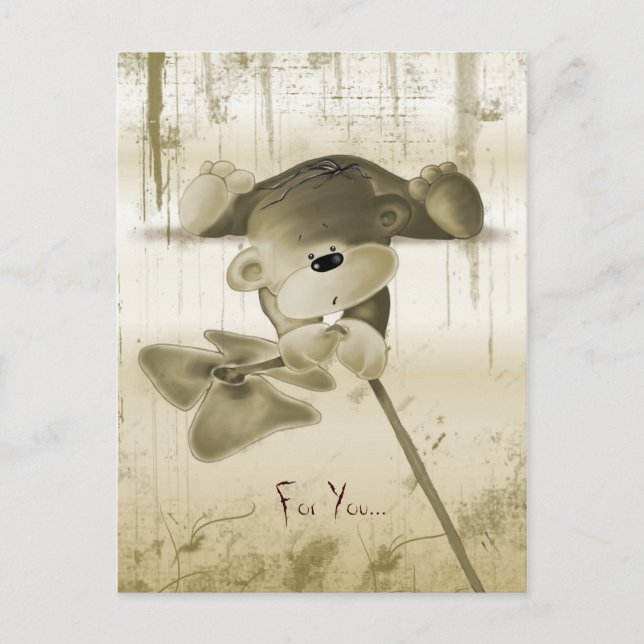 Ein niedlicher Teddybär mit Blume - Postkarte (Vorderseite)
