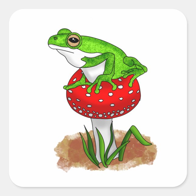 Ein niedlicher, von Hand gezogener Frosch auf eine Quadratischer Aufkleber (Vorderseite)