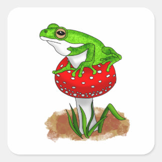 Ein niedlicher, von Hand gezogener Frosch auf eine Quadratischer Aufkleber