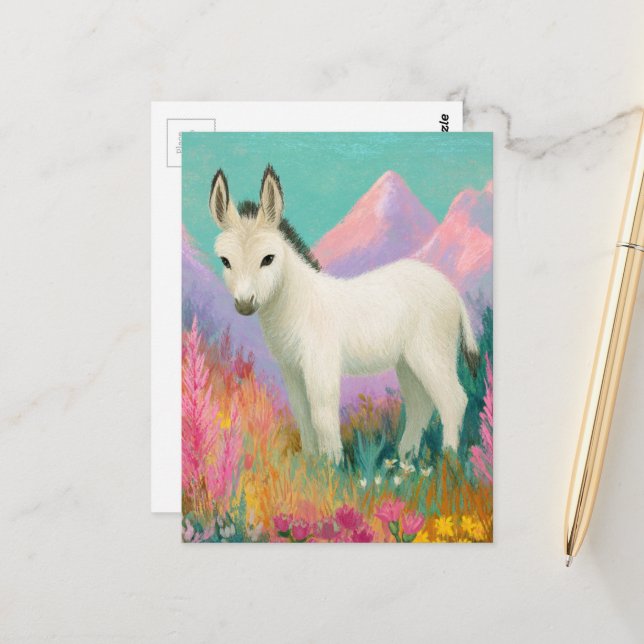 Ein niedlicher weißer Esel Postkarte (Vorderseite/Rückseite Beispiel)