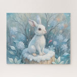 Ein Niedlicher Winterurlaub Puzzle<br><div class="desc">Ein niedlicher Hase,  der im Winter auf einem Holzgeländer sitzt</div>