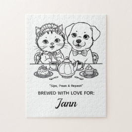 Ein Niedliches Cat and Dog Tee Party Jigsaw Puzzle