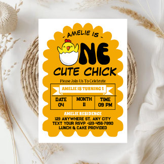 Ein Niedliches Chick Girl 1. Geburtstag Party Einladung
