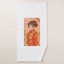 Ein niedliches japanisches Mädchen in einem Kirsch