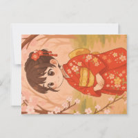 Ein niedliches japanisches Mädchen in einem Kirsch
