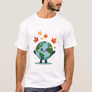 Ein Niedliches, lächelndes Erdzeichen, umgeben von T-Shirt