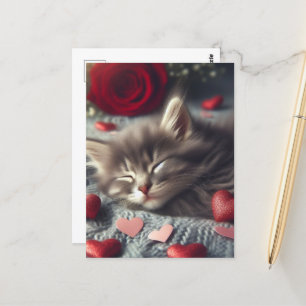 Ein niedliches SchlafValentine Kitten Postkarte