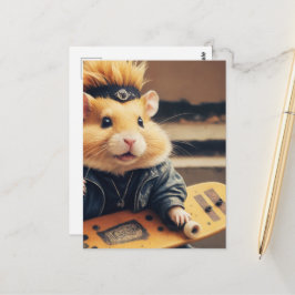 Ein Niedliches Skateboarding Punk Hamster Retro Postkarte