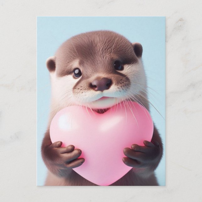 Ein niedliches Valentine Otter Pink Heart Postkarte (Vorderseite)