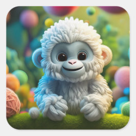 Ein niedliches Yeti aus Garn Quadratischer Aufkleber