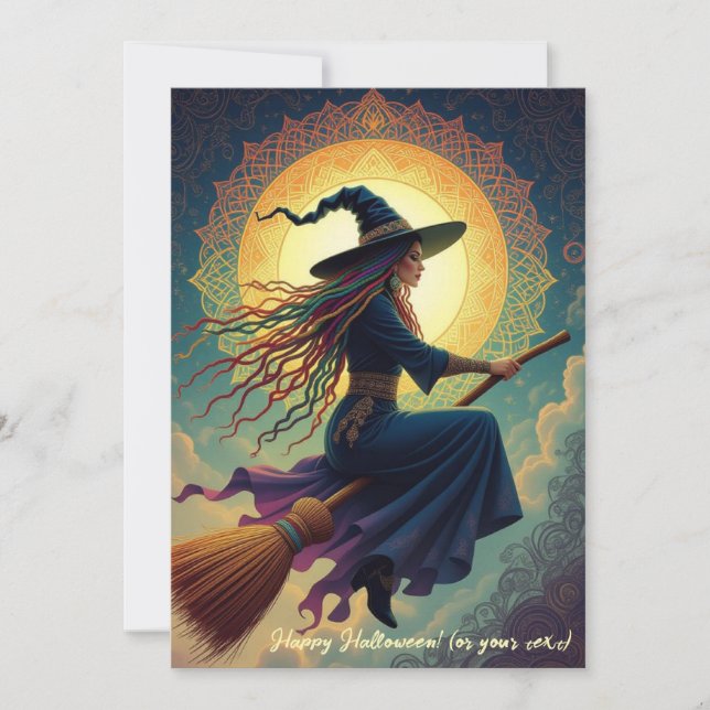 Ein nokturnaler Rendezvous: Modernes HexenHallowee Feiertagskarte (Vorderseite)