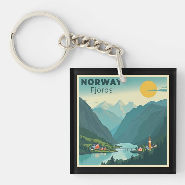 Ein nostalgisches Classic Travel Poster - Norwegen Schlüsselanhänger (Vorderseite)