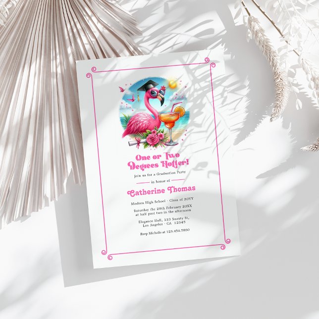 Ein oder zwei Grad heißer Flamingo Grad Einladung (One or Two Degrees Hotter Hot-Pink Flamingo Grad Invitation)