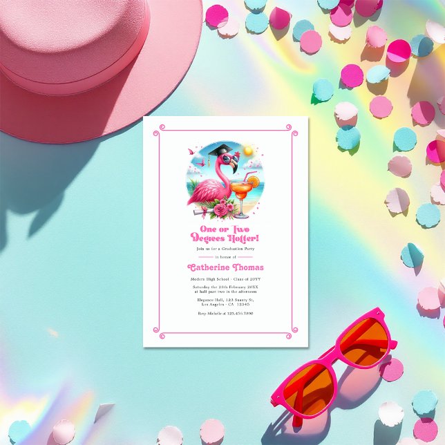 Ein oder zwei Grad heißer Flamingo Grad Einladung (One or Two Degrees Hotter Hot-Pink Flamingo Grad Invitation)