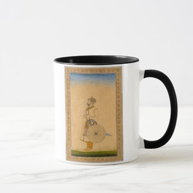 Ein Offizier, ein stehend, mit Klinge und Schild, Tasse (Rechts)