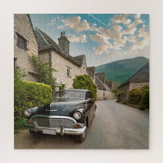 Ein Oldtimer in einem malerischen Dorf Puzzle (Vertikal)