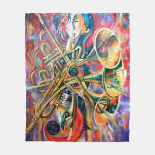 Ein Ölgemälde auf Leinwand. Musik, das Mädchen spi Fleecedecke