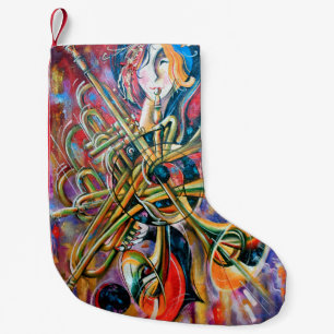 Ein Ölgemälde auf Leinwand. Musik, das Mädchen spi Kleiner Weihnachtsstrumpf