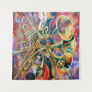 Ein Ölgemälde auf Leinwand. Musik, das Mädchen spi Wandteppich