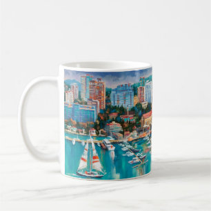 Ein Ölgemälde auf Leinwand. Panorama von Sotschi. Kaffeetasse