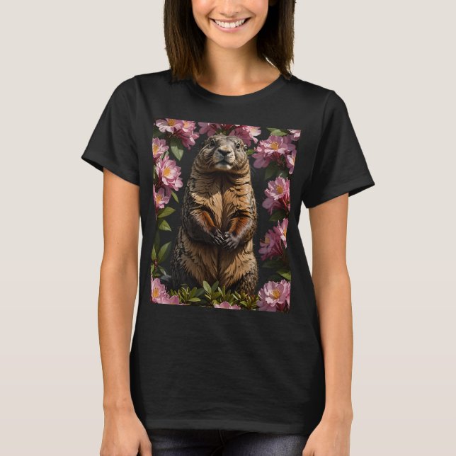 Ein olympisches Marmot, umgeben von Rhododendron T-Shirt (Vorderseite)
