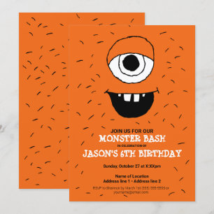 Ein orangefarbener Monster-Bash! Niedliches Monste Einladung