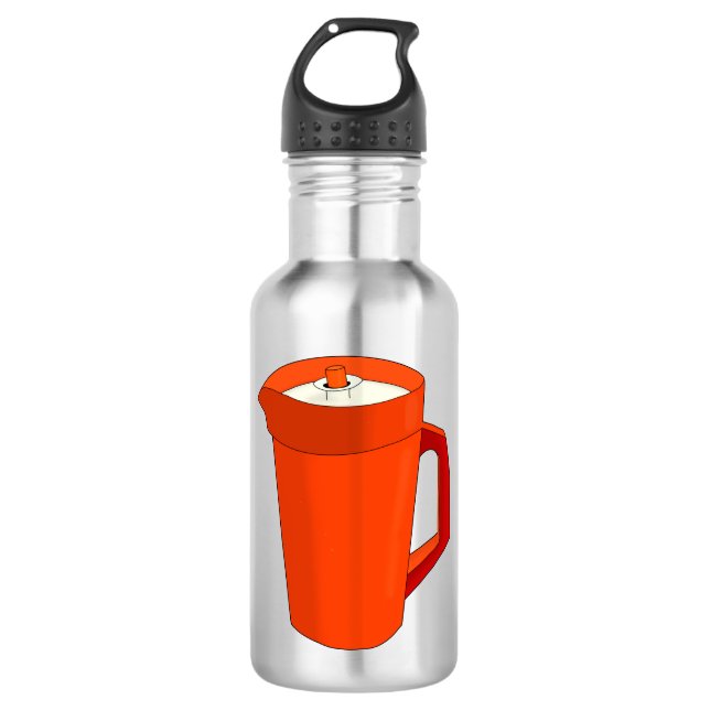 Ein orangefarbener Plastikplaner Edelstahlflasche (Vorderseite)