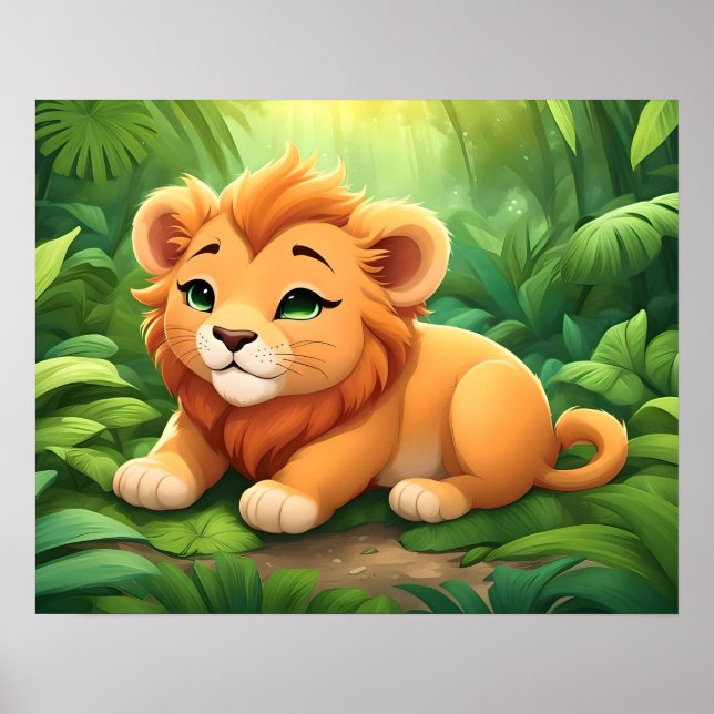 Ein Orangefarbenes Löwenchen im Dschungel Poster (Vorne)