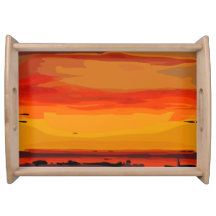 Ein orangefarbenes Sonnenuntergang-Serviertablett