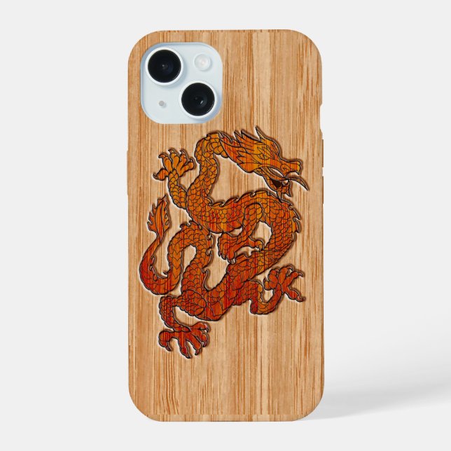 Ein orientalischer Drache in Bamboo iPhone 15 Hülle (Rückseite)