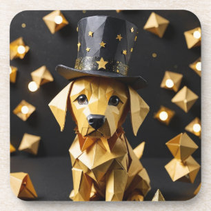 Ein Origami Mini Golden Retriever Getränkeuntersetzer
