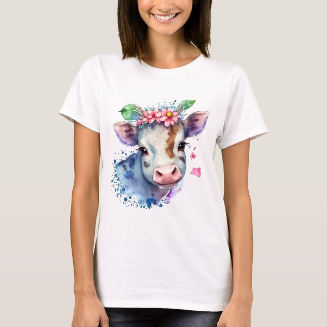 ein origineller Kuhkopf mit Blumen. T-Shirt (Vorderseite)