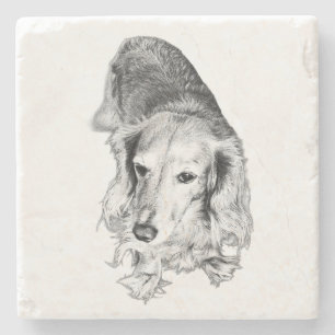 Ein Ort zum Innehalten – Langhaar-Dachshund Steinuntersetzer