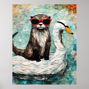 Ein Oter auf Urlaub auf einem Schwan Poster