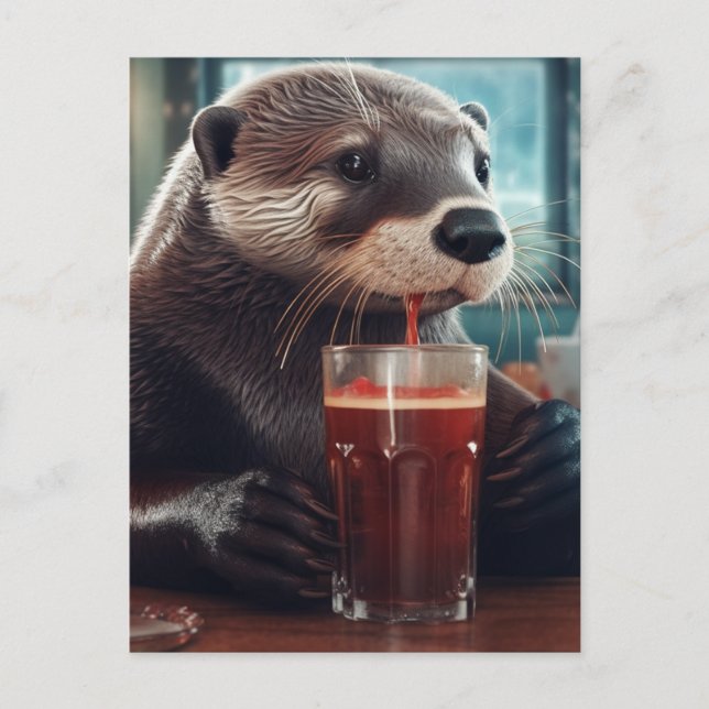 Ein Otter Drinks in einem Café Postkarte (Vorderseite)