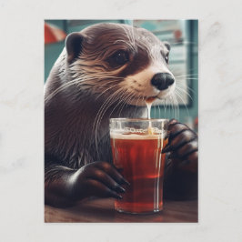 Ein Otter Drinks in einem Café Postkarte