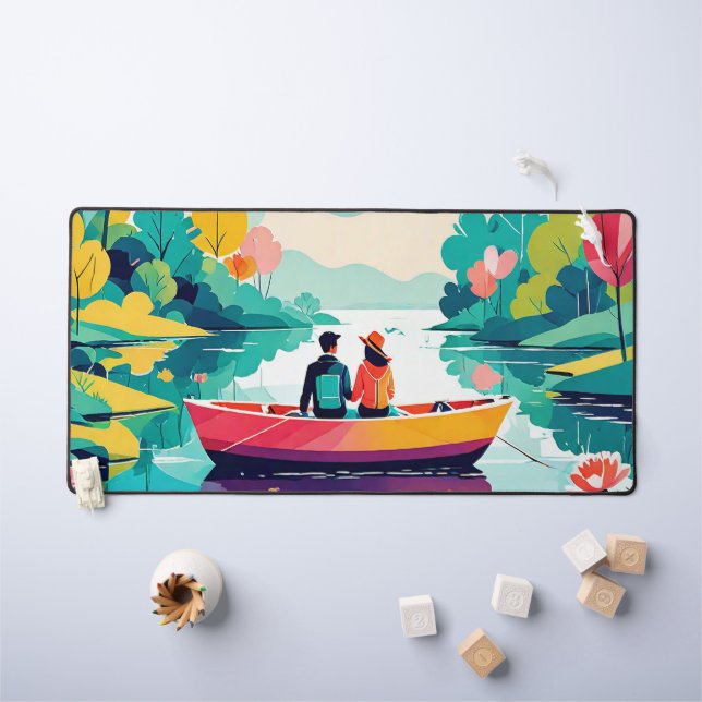 Ein Paar auf einem Boot in einem See - Schreibtisc Schreibtischunterlage (Kindertisch)