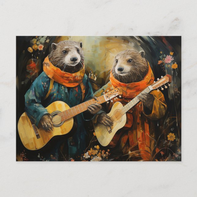 Ein Paar bezaubernder Otter-Musiker Postkarte (Vorderseite)