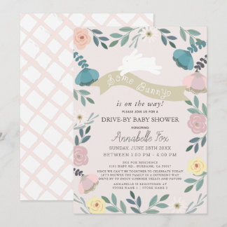 Ein paar Bunny Floral Pink Girl Drive-by Baby Dusc Einladung