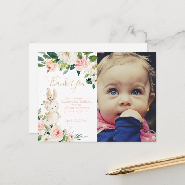 Ein paar Bunny macht ein Geburtstags-Foto Vielen D Postkarte (Vorderseite/Rückseite Beispiel)