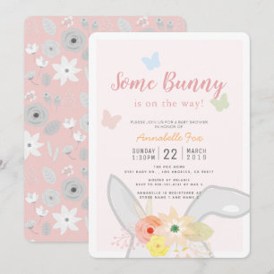 Ein paar Bunny Pink Gray Floral Butterfly Baby Dus Einladung