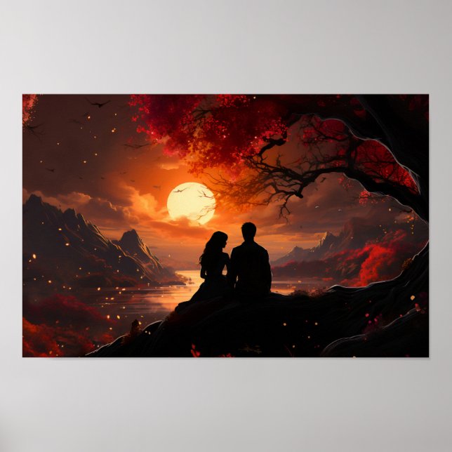 Ein paar, die den Sonnenuntergang zusammen beobach Poster (Vorne)