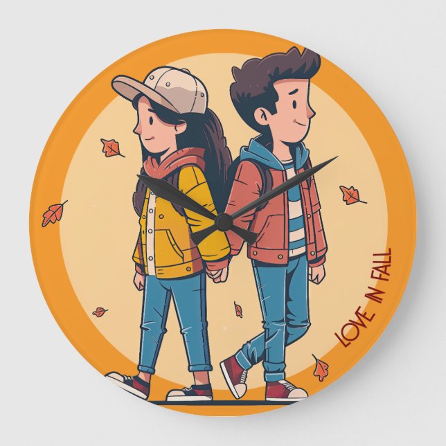 Ein paar Händchen, die im Herbst zusammenlaufen Große Wanduhr (Vorderseite)