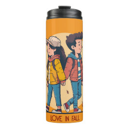 Ein paar Händchen, die im Herbst zusammenlaufen Thermosbecher