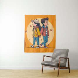 Ein paar Händchen, die im Herbst zusammenlaufen Wandteppich