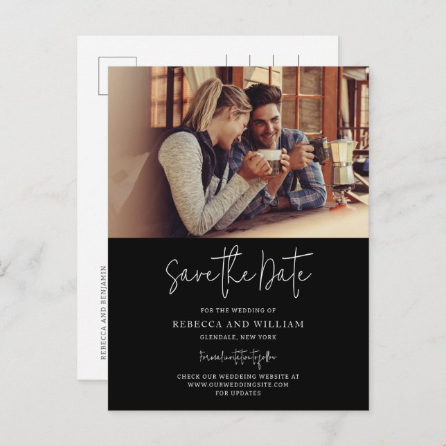 Ein paar handgeschriebene Foto Hochzeit retten das Ankündigungspostkarte (Vorne/Hinten)