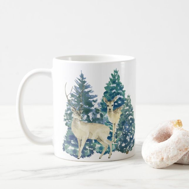 Ein Paar Hirsche im Winterwald Kaffeetasse (Mit Donut)