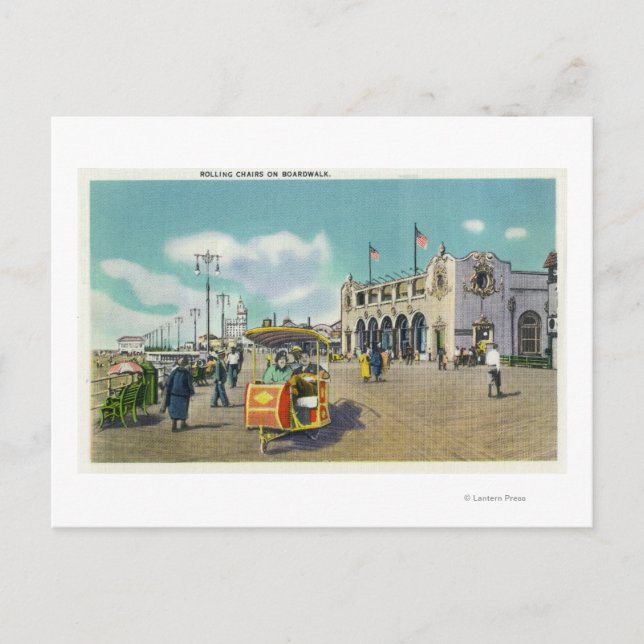 Ein Paar in einem Boardwalk Rollstuhl-Szene Postkarte (Vorderseite)